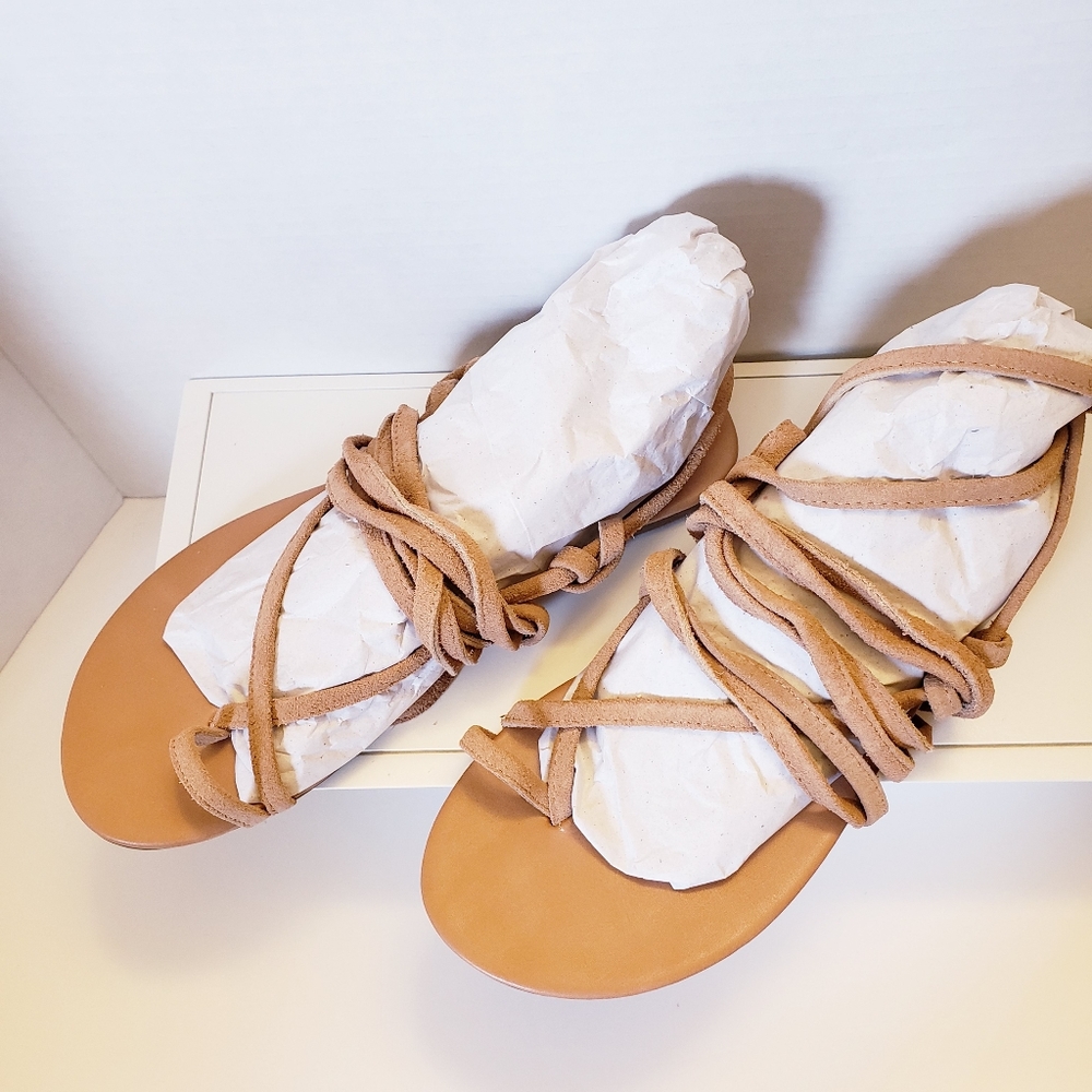 ❎️SOLD❎️NEW! LULU's Taylen tan suede leather Flat Lace up sandals sz 6.5 - Picture 6 of 9